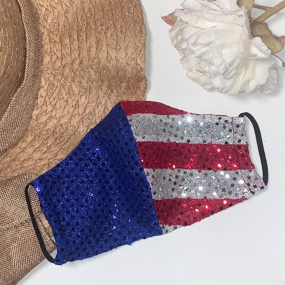 Patriotic Glitter sparkle sequin face mask